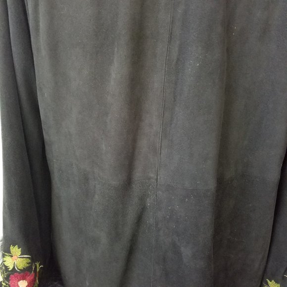 Adrienne Landau Suede Embroidered Leather Fur Coat - Picture 4 of 8